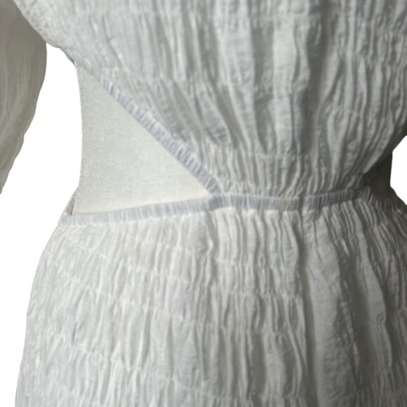 Sabo White Mena Cutout Puff Sleeve Crew Neck Stretch Lined Midi Dress Size XS - Picture 9 of 12